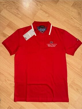 Napapijri Red Polo with White-Trim Collar